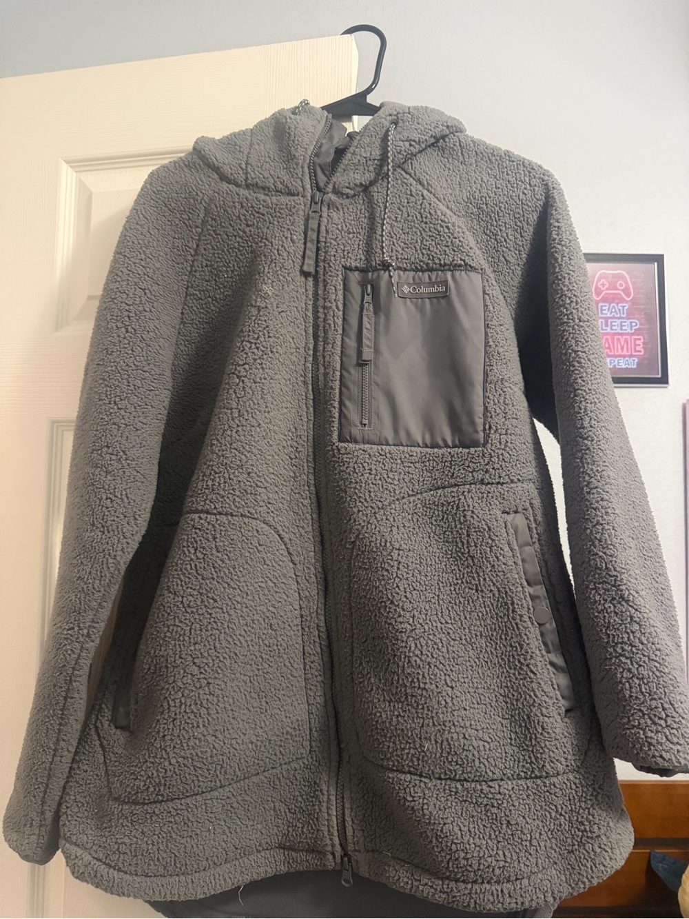 Columbia Gray Sherpa Fleece Hooded Zip Jacket